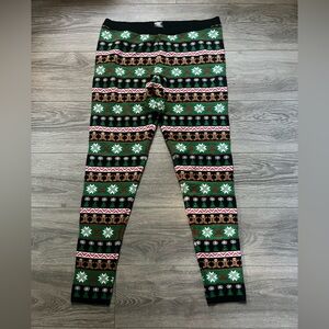 United States Sweaters Christmas Holiday Green Red Snowflake Leggings Size XL
